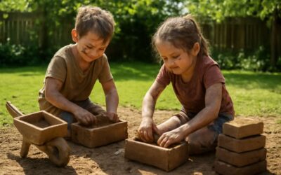 Messy Play Day: making mud bricks with kids for creative learning
